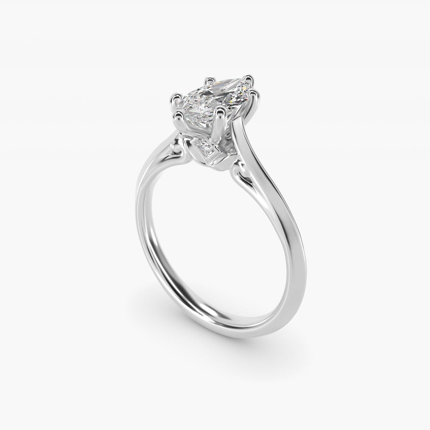 Knife Edge Lotus Bridge Solitaire Plus Diamond Engagement Ring in 14k White Gold - Marquise Center