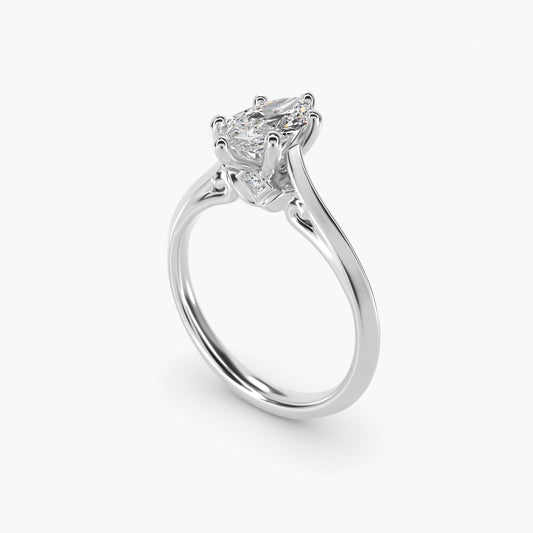 Knife Edge Lotus Bridge Solitaire Plus Diamond Engagement Ring in 14k White Gold - Marquise Center