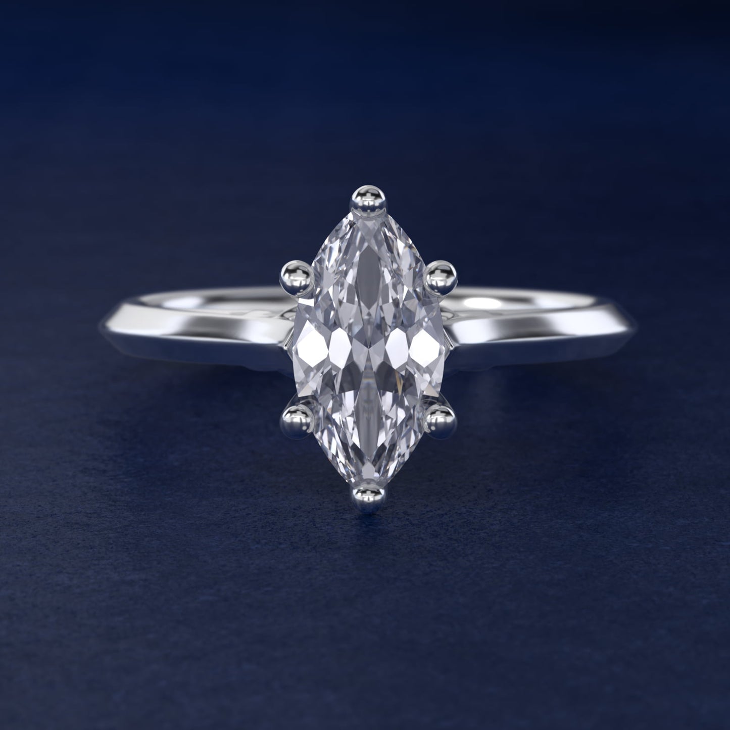 Knife Edge Lotus Bridge Solitaire Plus Diamond Engagement Ring in 14k White Gold - Marquise Center