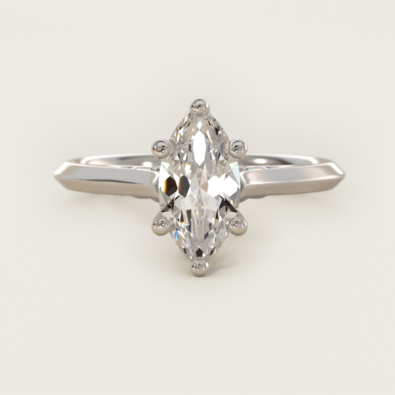 Knife Edge Lotus Bridge Solitaire Plus Diamond Engagement Ring in 18k White Gold - Marquise Center