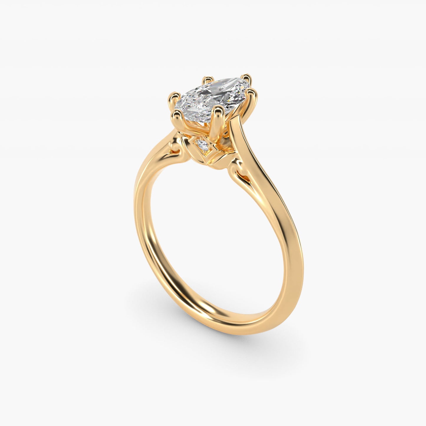 Knife Edge Lotus Bridge Solitaire Plus Diamond Engagement Ring in 14k Yellow Gold - Marquise Center