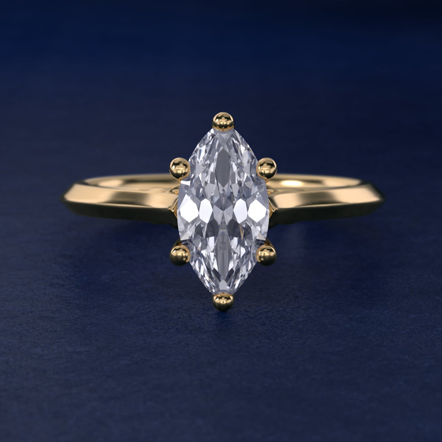 Knife Edge Lotus Bridge Solitaire Plus Diamond Engagement Ring in 14k Yellow Gold - Marquise Center