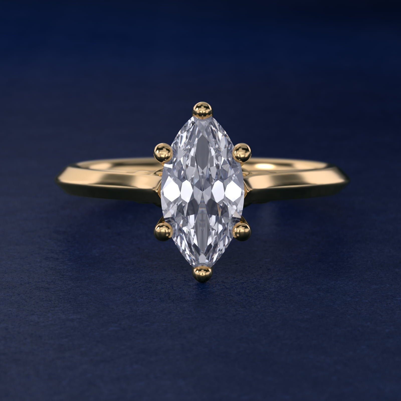 Knife Edge Lotus Bridge Solitaire Plus Diamond Engagement Ring in 18k Yellow Gold - Marquise Center