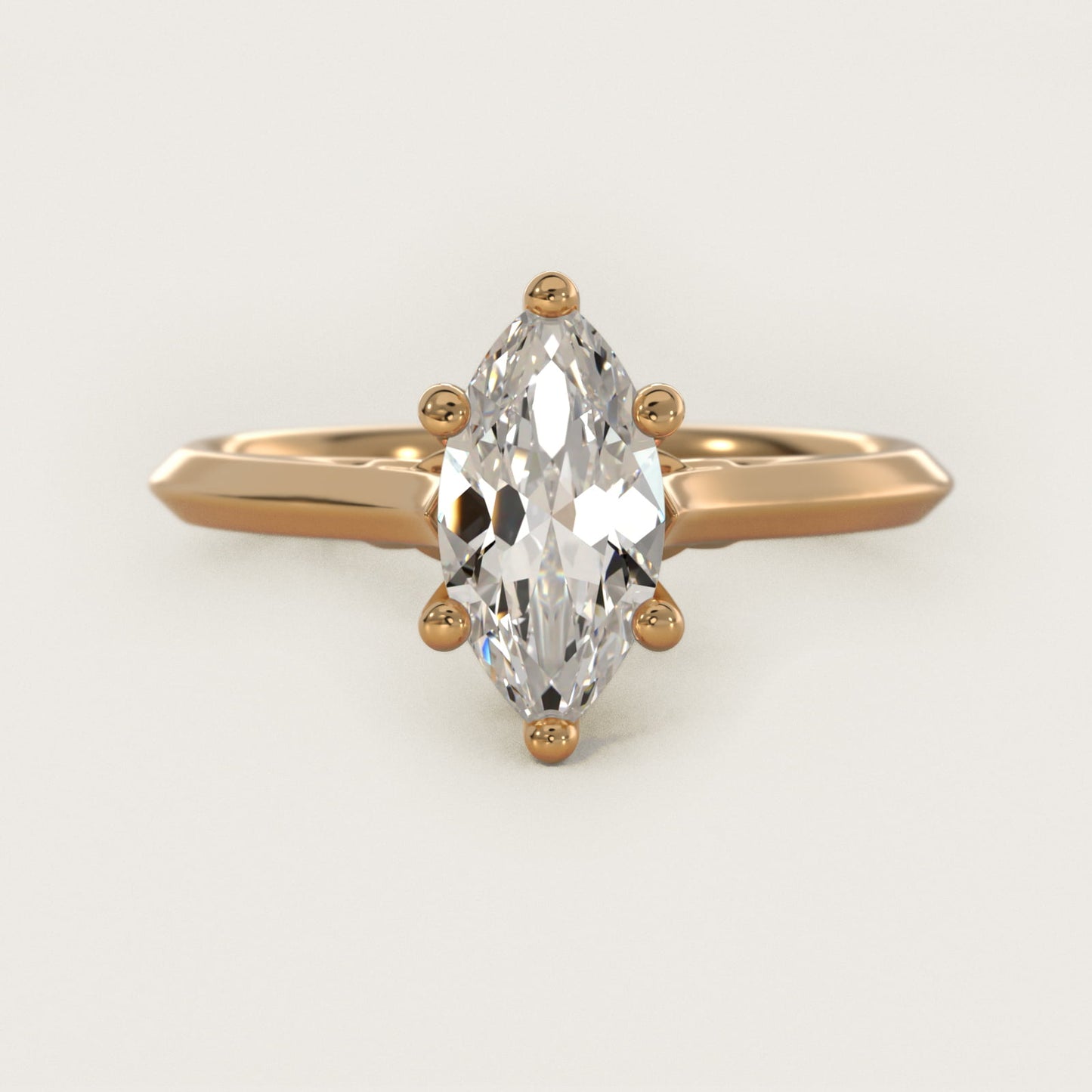 Knife Edge Lotus Bridge Solitaire Plus Diamond Engagement Ring in 14k Yellow Gold - Marquise Center