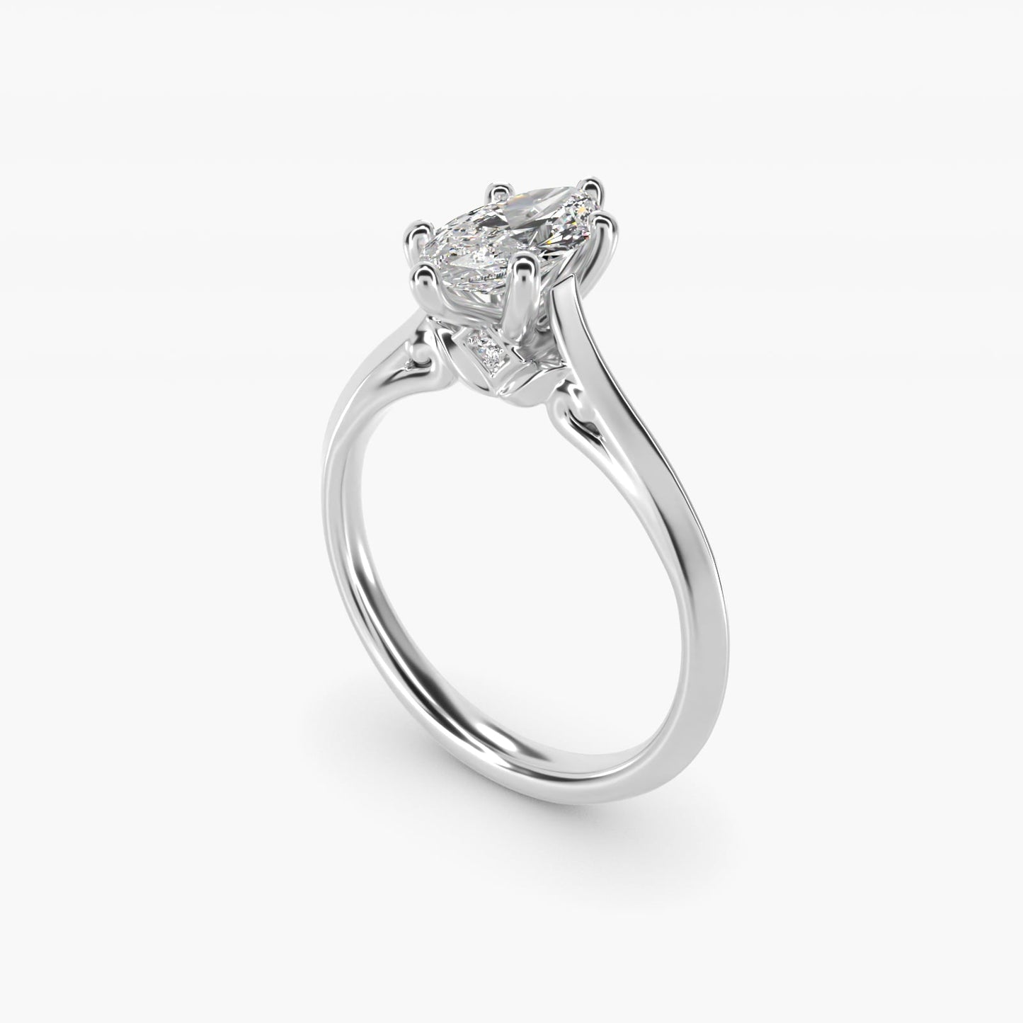Knife Edge Lotus Bridge Solitaire Plus Diamond Engagement Ring in Platinum - Marquise Center