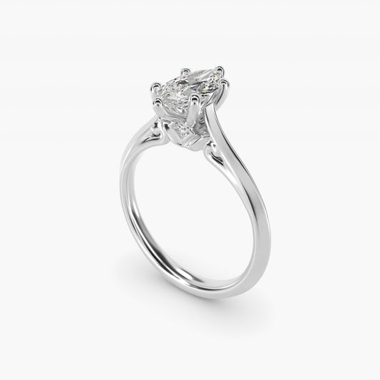 Knife Edge Lotus Bridge Solitaire Plus Diamond Engagement Ring in Platinum - Marquise Center