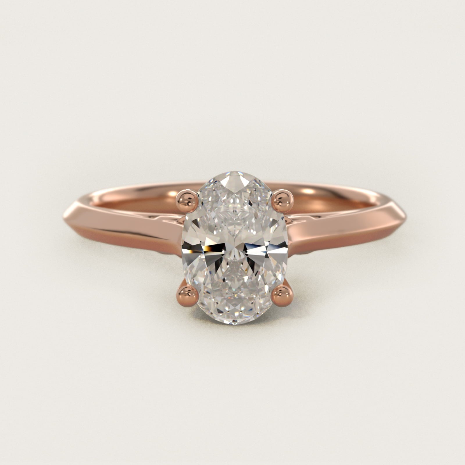 Knife Edge Lotus Bridge Solitaire Plus Diamond Engagement Ring in 18k Rose Gold - Oval Center