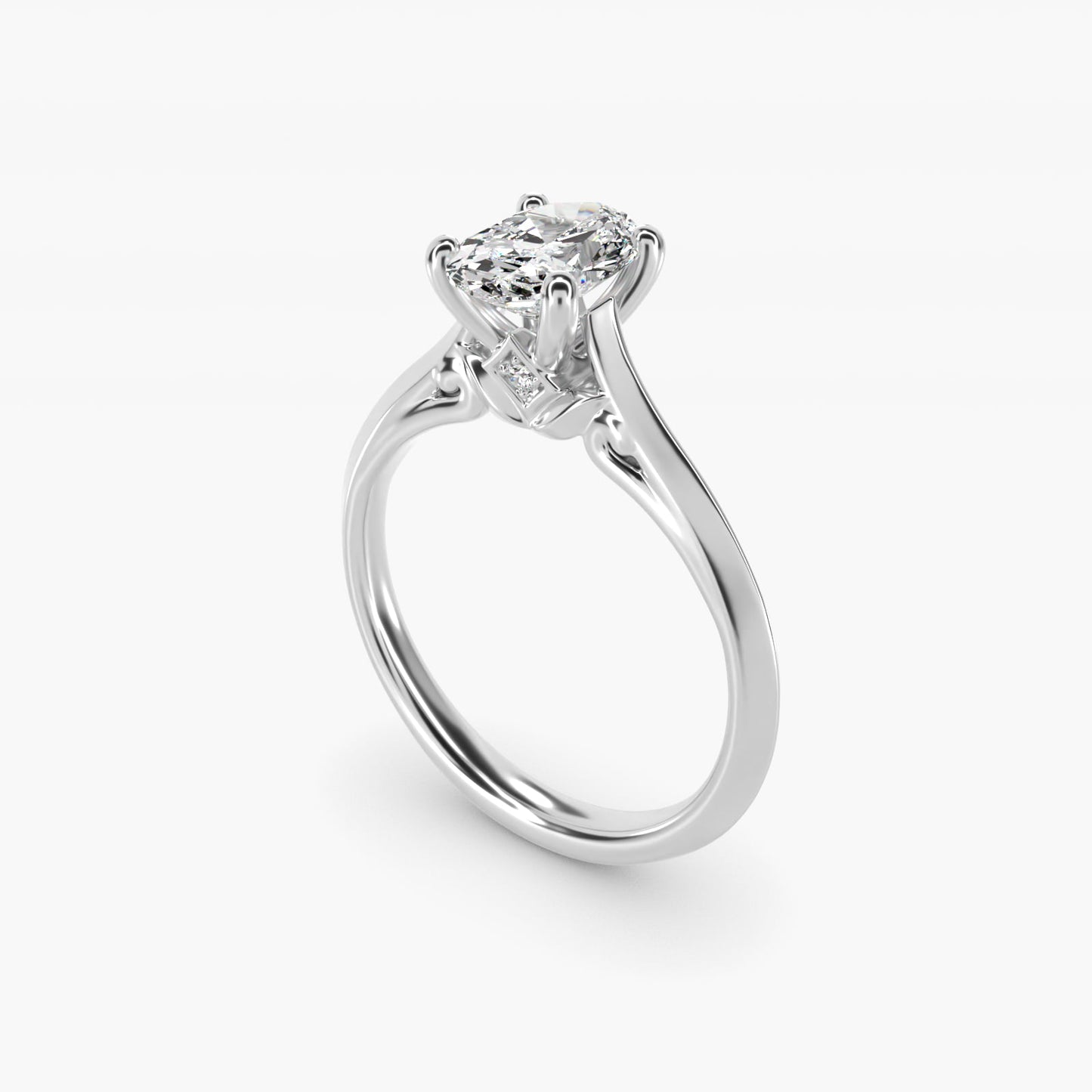 Knife Edge Lotus Bridge Solitaire Plus Diamond Engagement Ring in 14k White Gold - Oval Center
