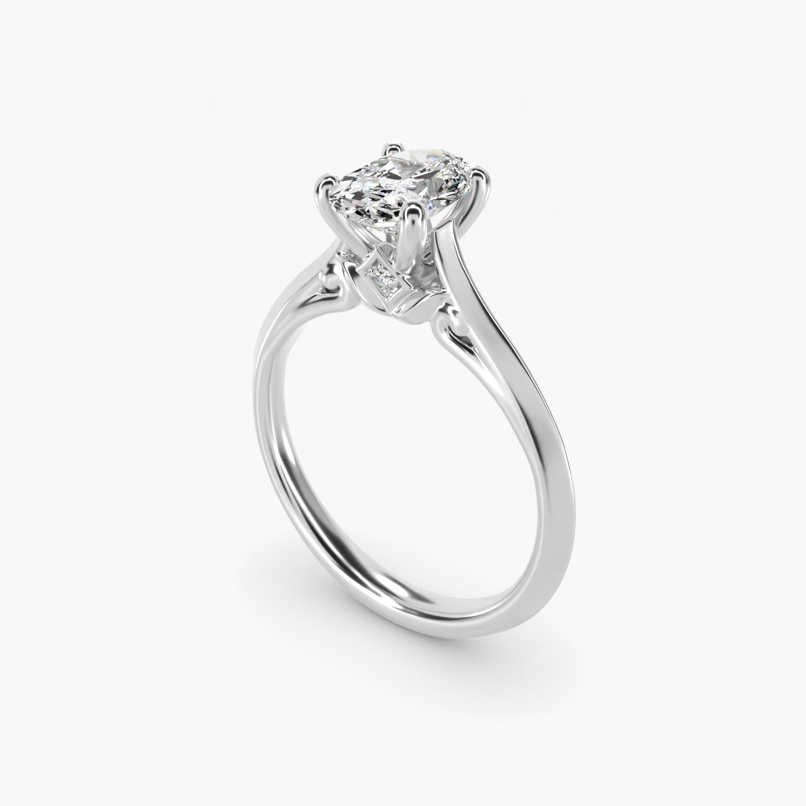 Knife Edge Lotus Bridge Solitaire Plus Diamond Engagement Ring in 14k White Gold - Oval Center