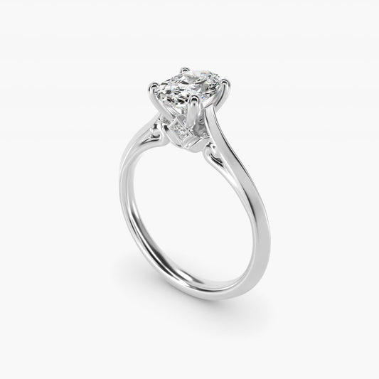 Knife Edge Lotus Bridge Solitaire Plus Diamond Engagement Ring in 14k White Gold - Oval Center