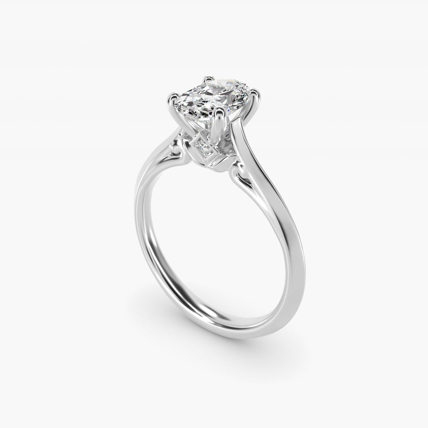 Knife Edge Lotus Bridge Solitaire Plus Diamond Engagement Ring in 18k White Gold - Oval Center