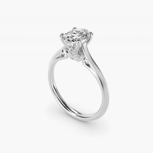 Knife Edge Lotus Bridge Solitaire Plus Diamond Engagement Ring in 18k White Gold - Oval Center