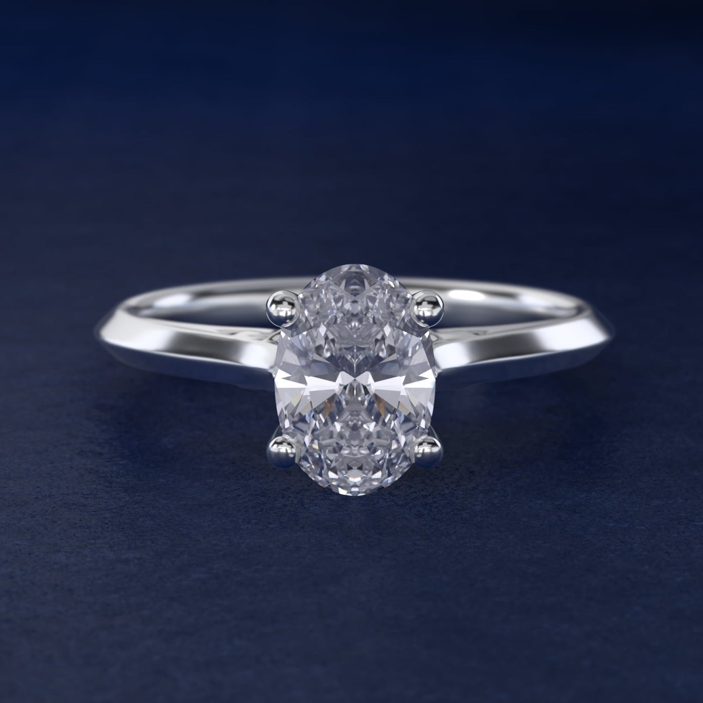 Knife Edge Lotus Bridge Solitaire Plus Diamond Engagement Ring in 18k White Gold - Oval Center