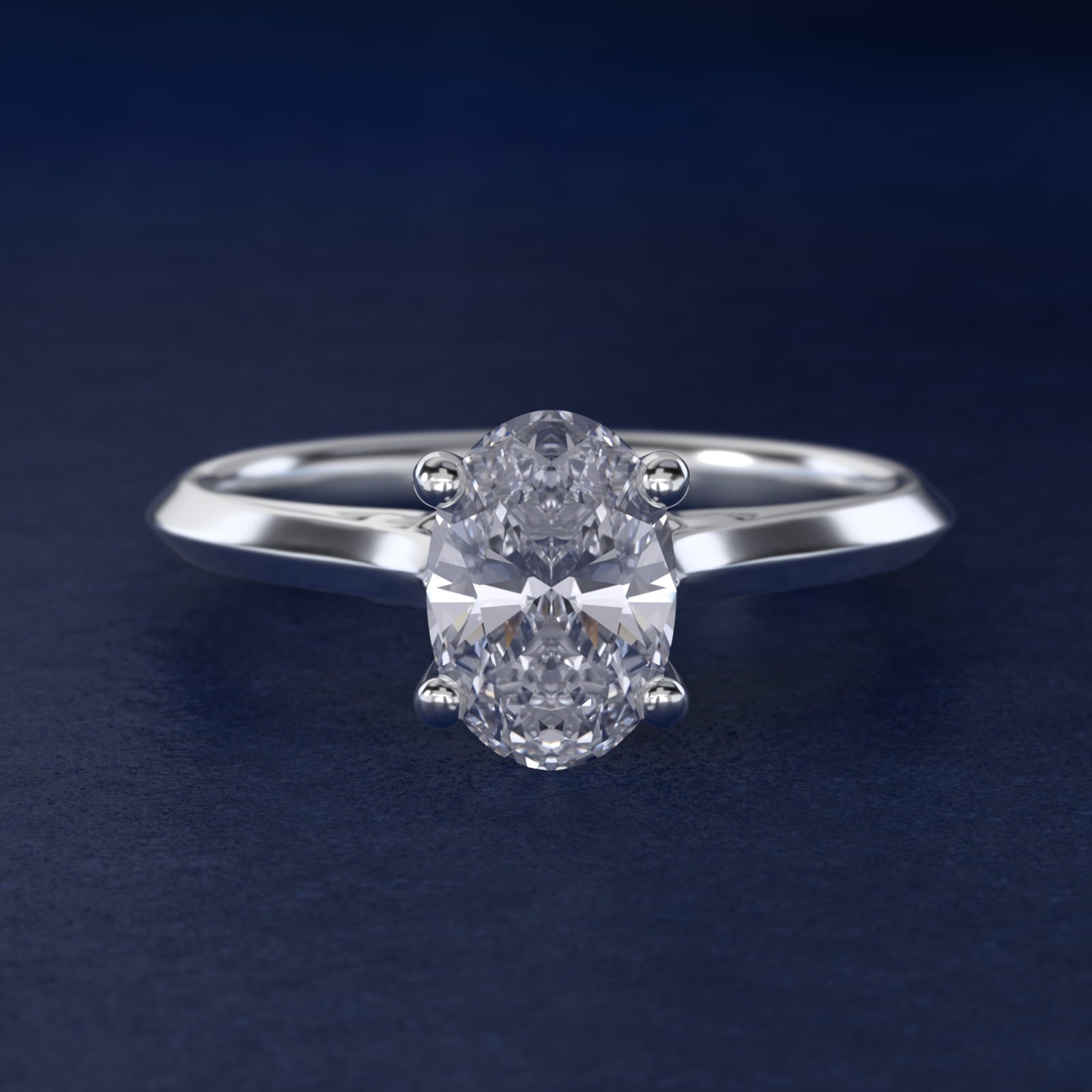 Knife Edge Lotus Bridge Solitaire Plus Diamond Engagement Ring in 18k White Gold - Oval Center