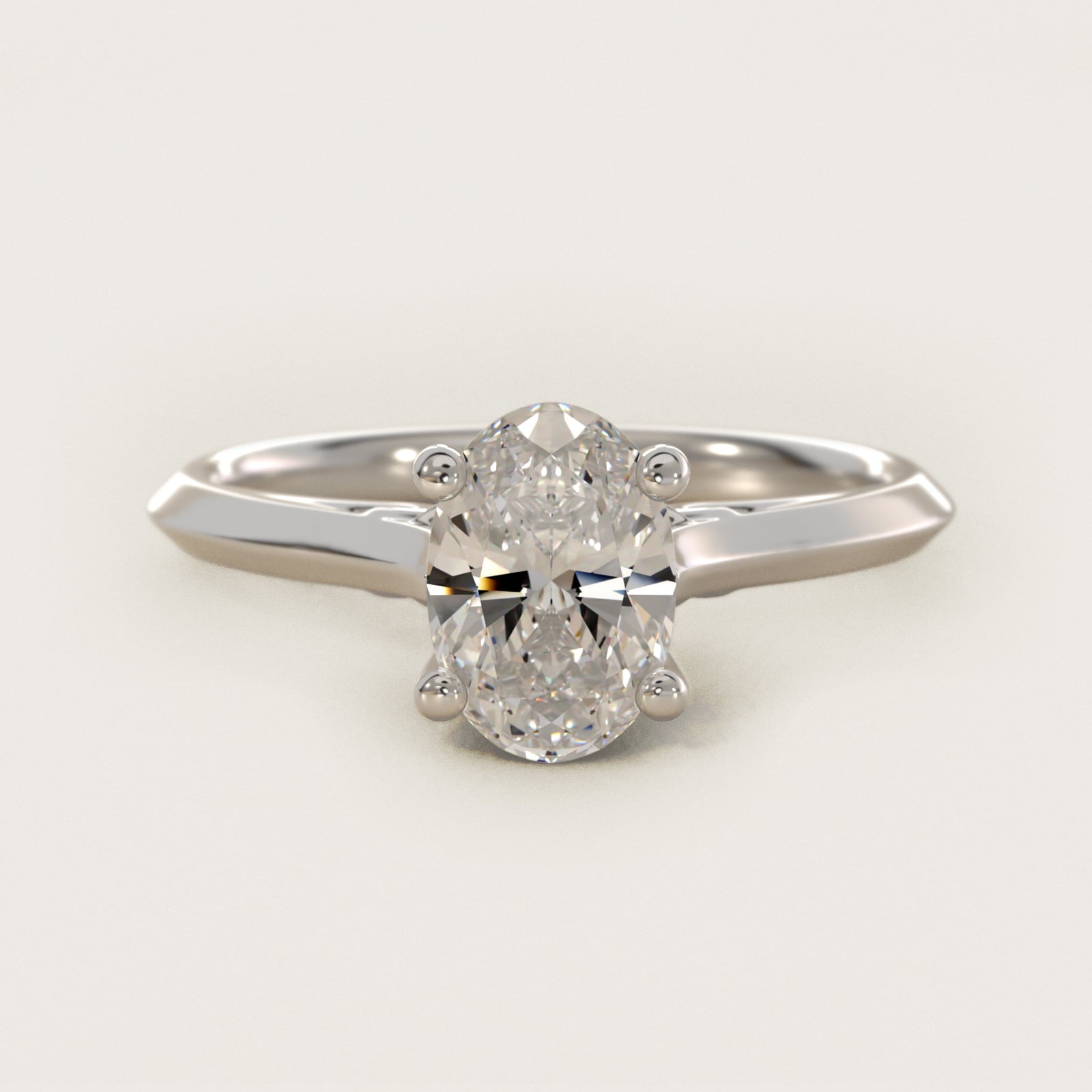 Knife Edge Lotus Bridge Solitaire Plus Diamond Engagement Ring in 14k White Gold - Oval Center