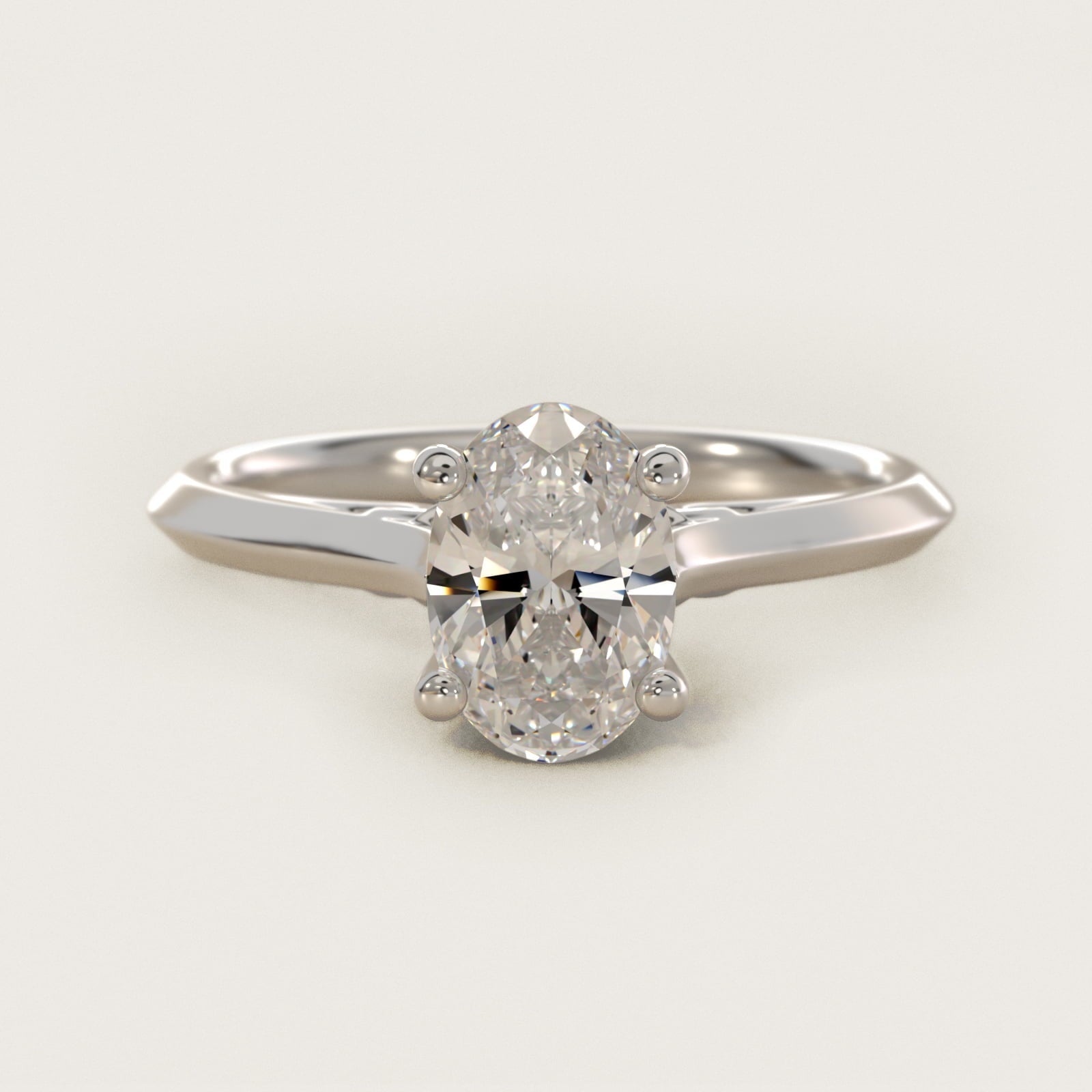 Knife Edge Lotus Bridge Solitaire Plus Diamond Engagement Ring in 18k White Gold - Oval Center