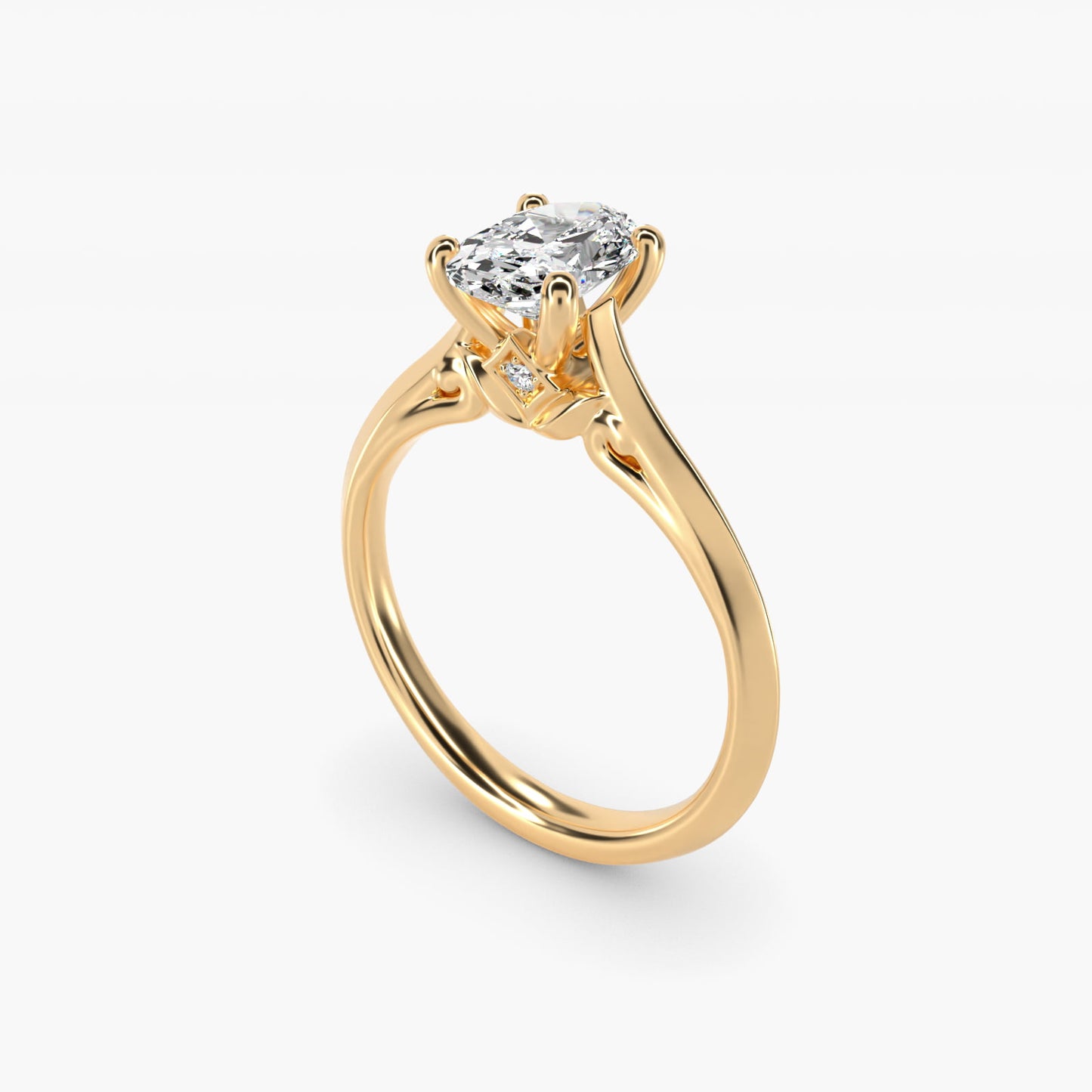 Knife Edge Lotus Bridge Solitaire Plus Diamond Engagement Ring in 14k Yellow Gold - Oval Center