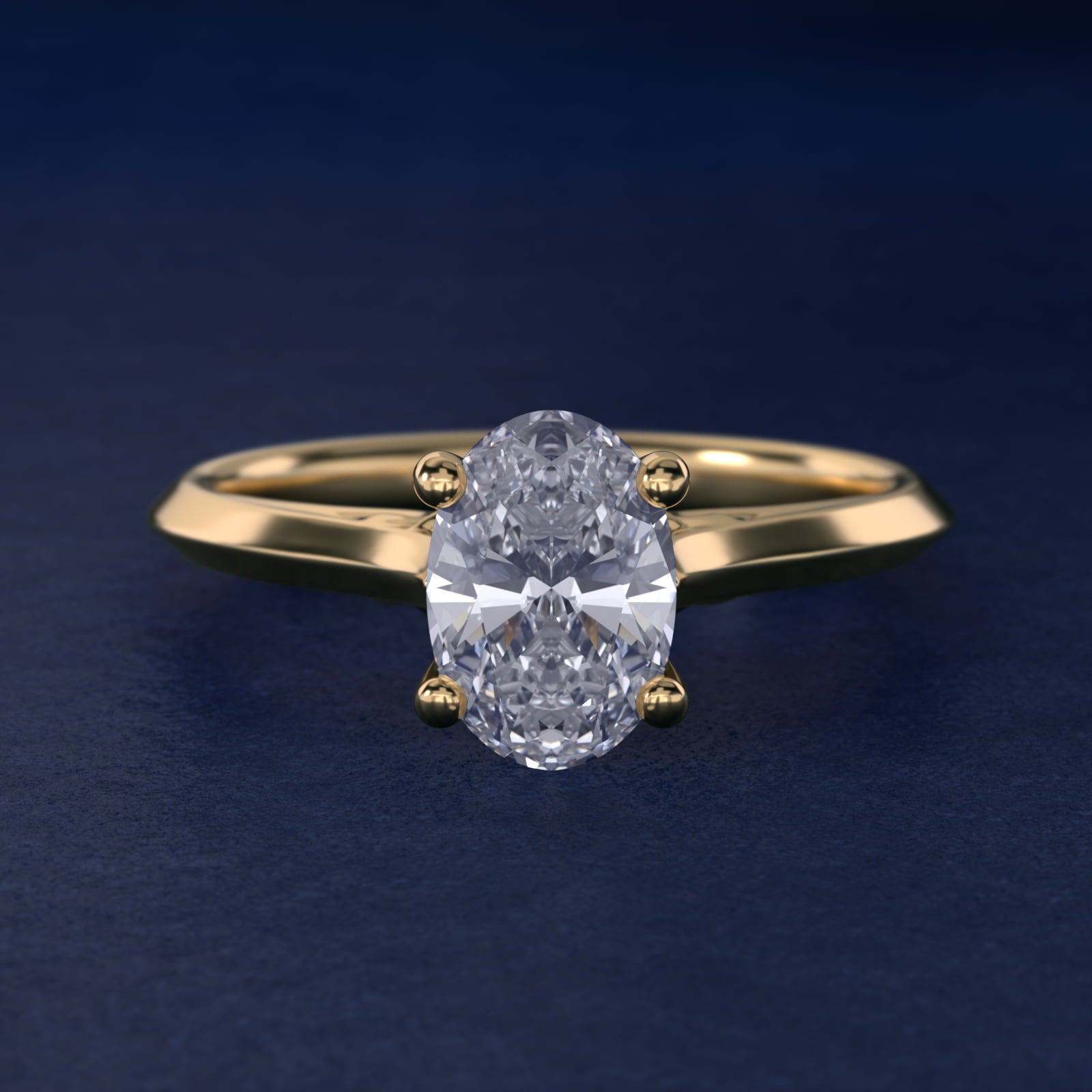 Knife Edge Lotus Bridge Solitaire Plus Diamond Engagement Ring in 14k Yellow Gold - Oval Center