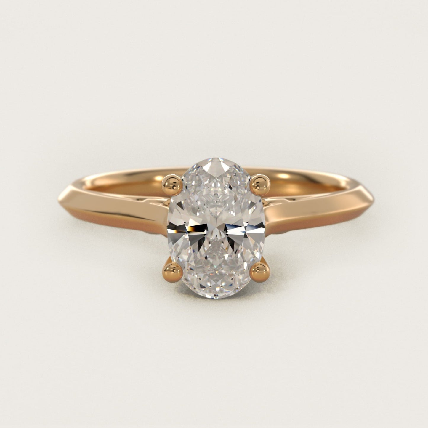 Knife Edge Lotus Bridge Solitaire Plus Diamond Engagement Ring in 18k Yellow Gold - Oval Center