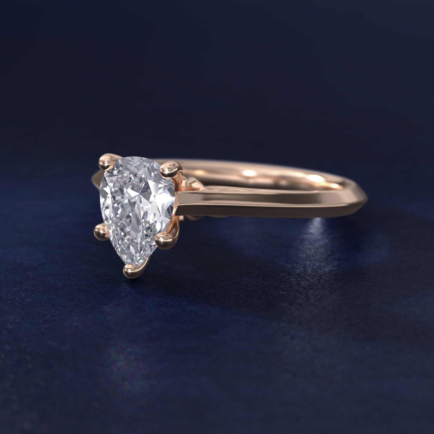 Knife Edge Lotus Bridge Solitaire Plus Diamond Engagement Ring in 14k Rose Gold - Pear Center