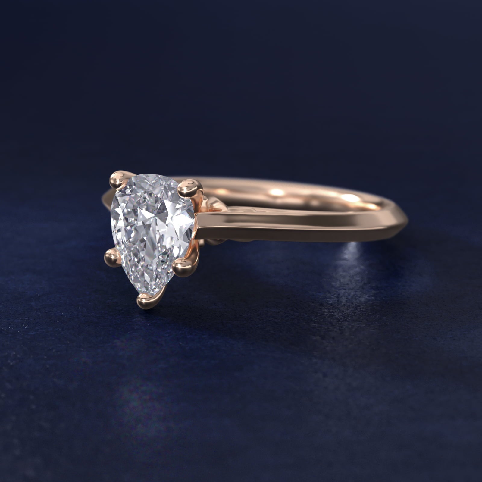 Knife Edge Lotus Bridge Solitaire Plus Diamond Engagement Ring in 18k Rose Gold - Pear Center