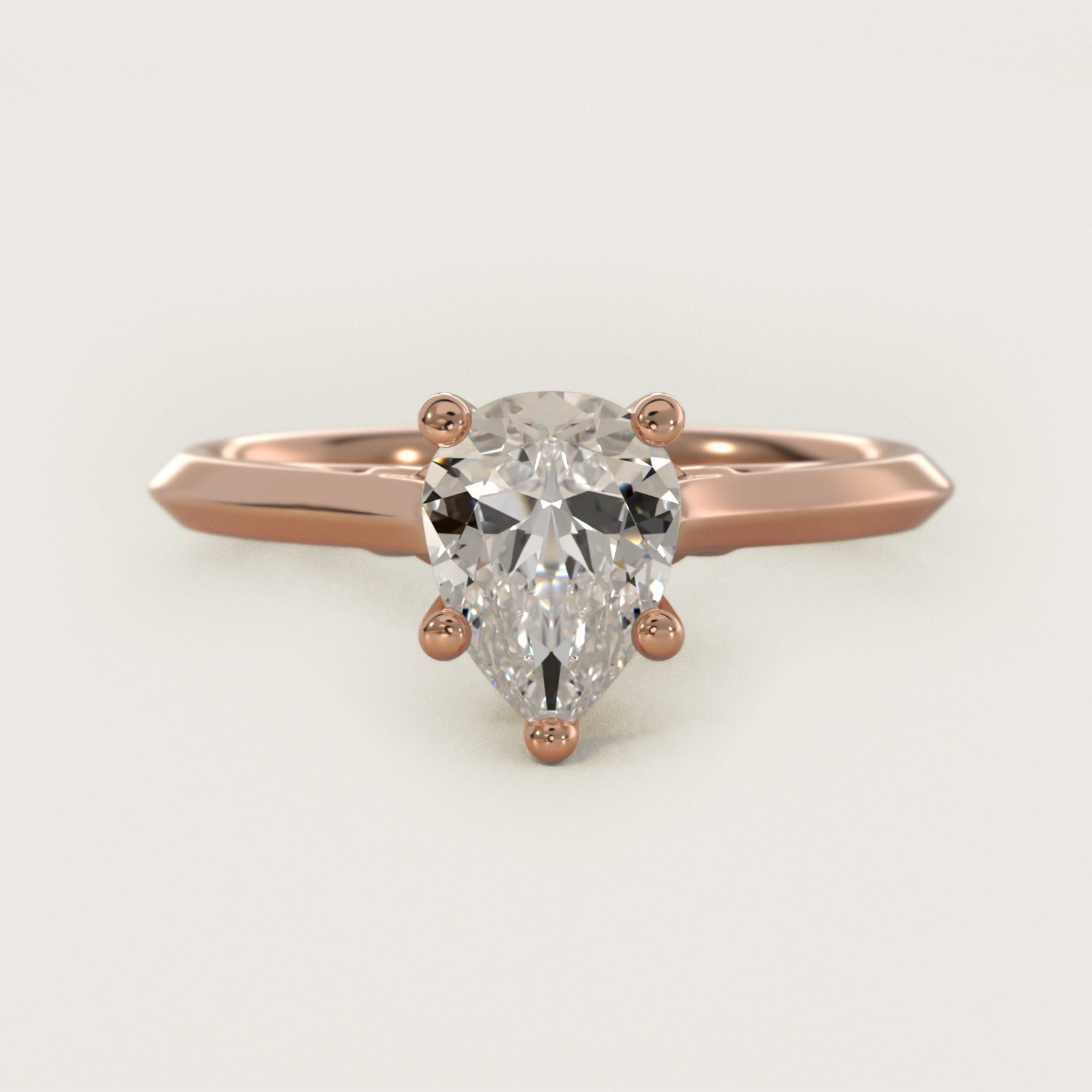 Knife Edge Lotus Bridge Solitaire Plus Diamond Engagement Ring in 14k Rose Gold - Pear Center