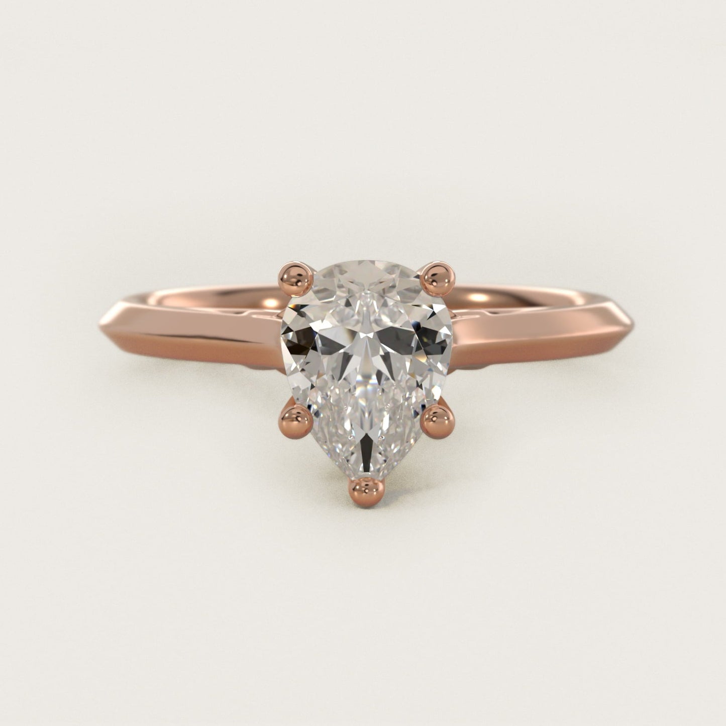Knife Edge Lotus Bridge Solitaire Plus Diamond Engagement Ring in 18k Rose Gold - Pear Center