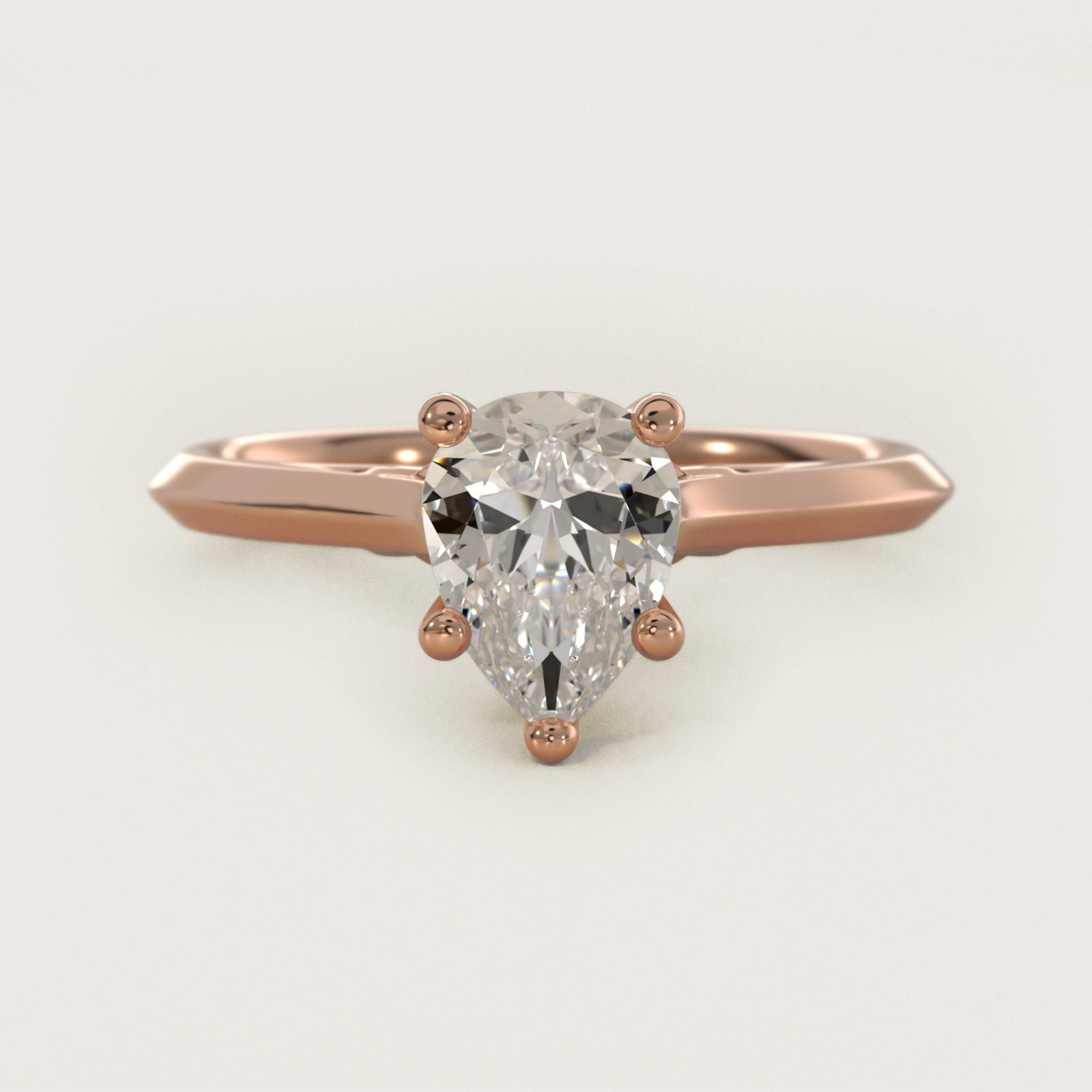 Knife Edge Lotus Bridge Solitaire Plus Diamond Engagement Ring in 18k Rose Gold - Pear Center