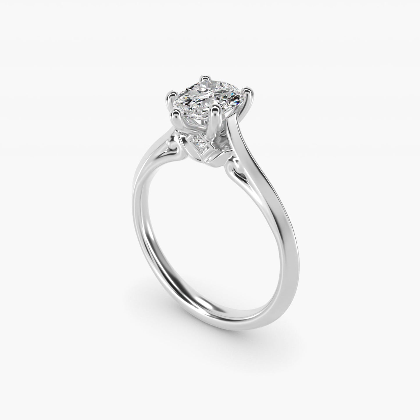 Knife Edge Lotus Bridge Solitaire Plus Diamond Engagement Ring in 14k White Gold - Pear Center