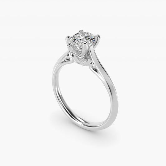 Knife Edge Lotus Bridge Solitaire Plus Diamond Engagement Ring in 14k White Gold - Pear Center