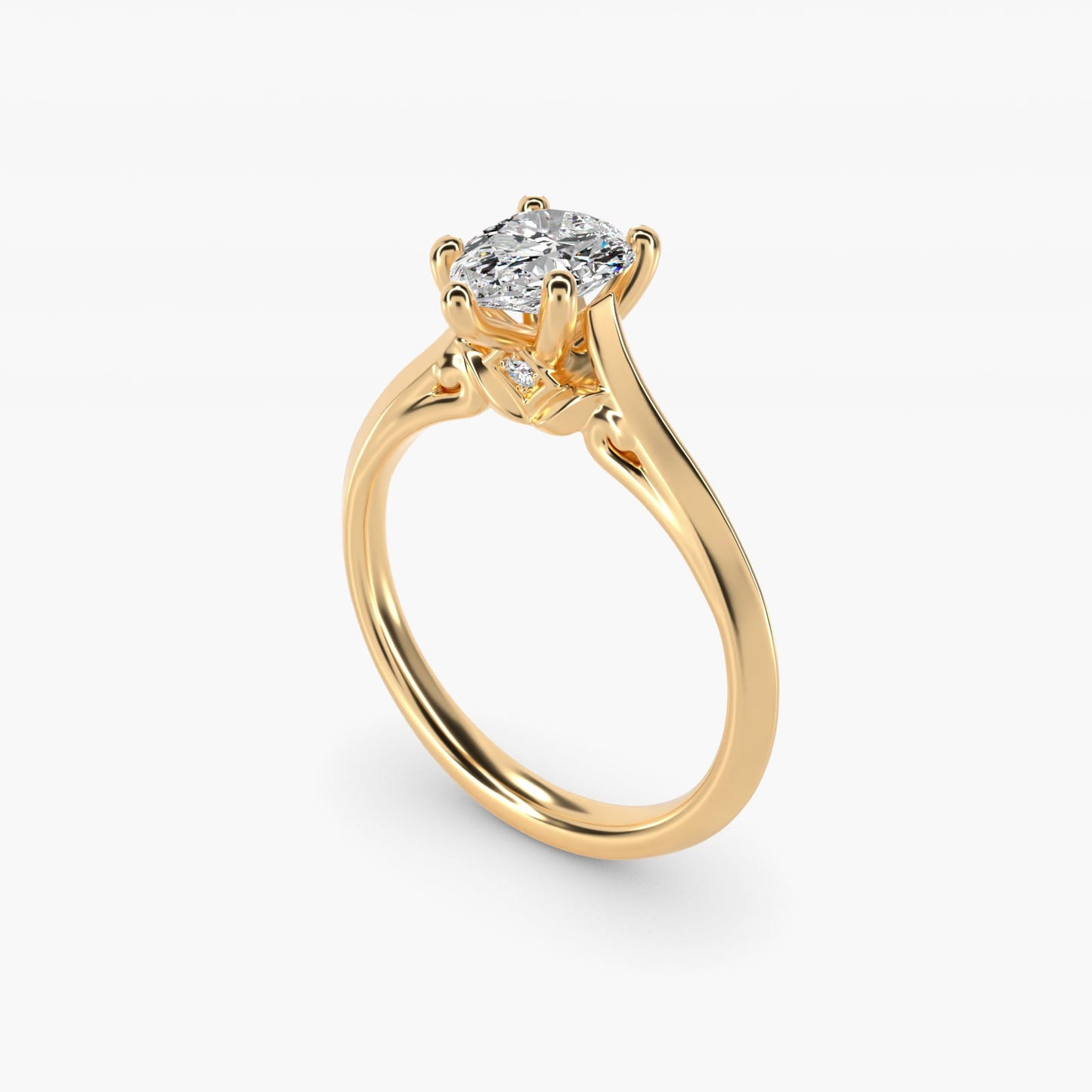 Knife Edge Lotus Bridge Solitaire Plus Diamond Engagement Ring in 18k Yellow Gold - Pear Center
