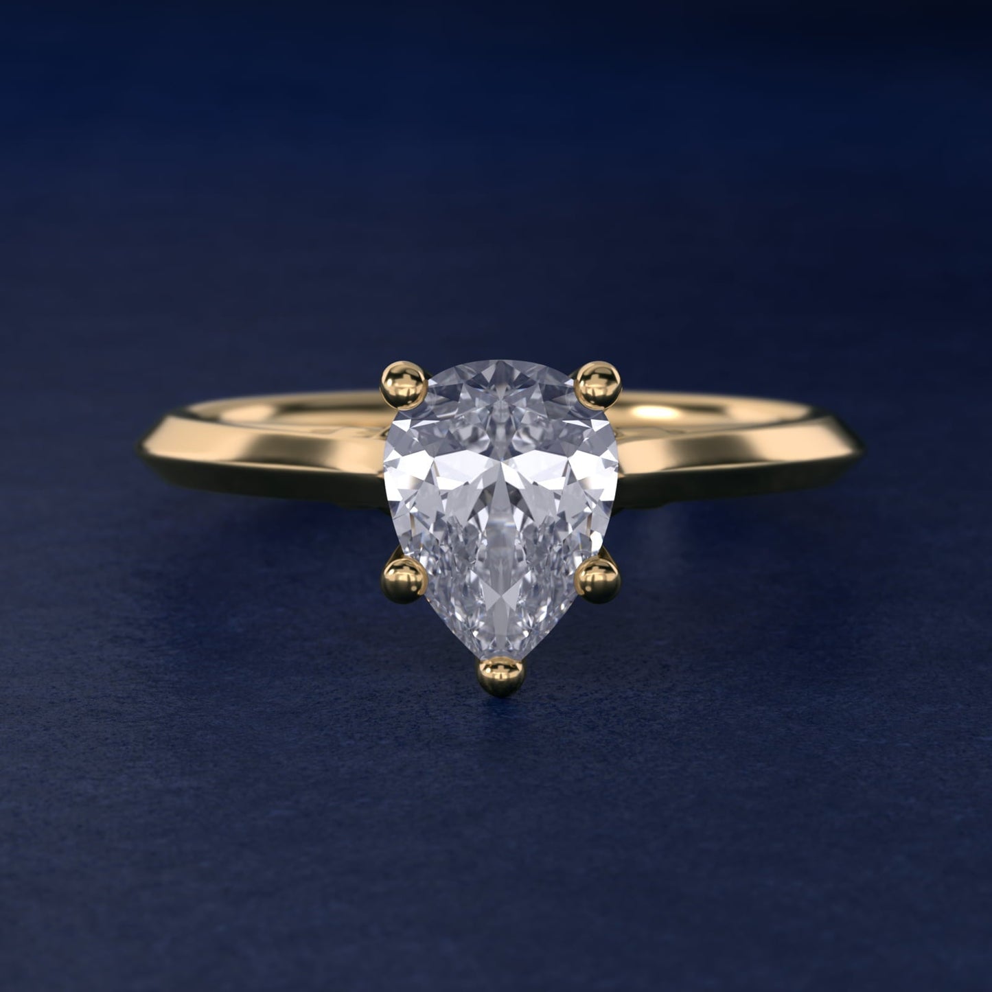 Knife Edge Lotus Bridge Solitaire Plus Diamond Engagement Ring in 18k Yellow Gold - Pear Center