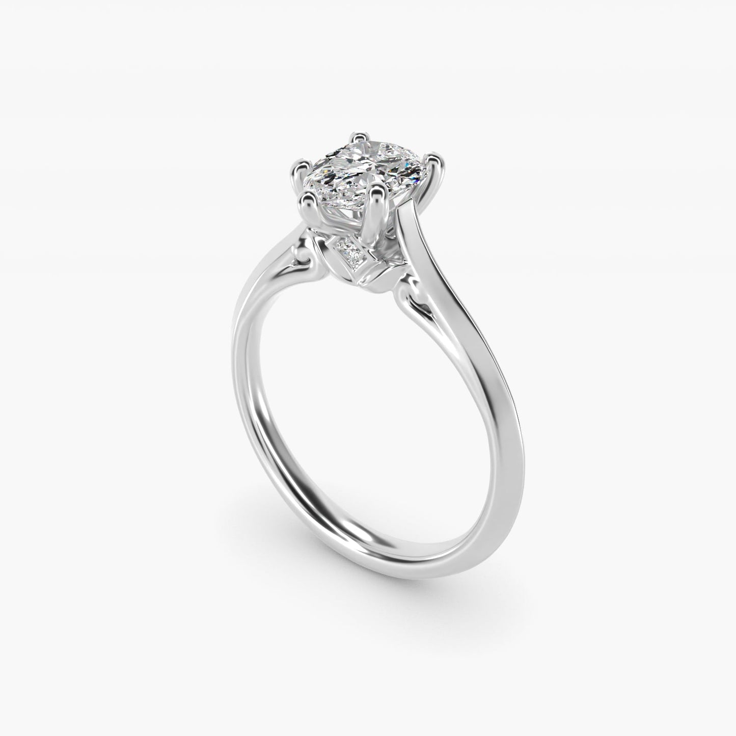 Knife Edge Lotus Bridge Solitaire Plus Diamond Engagement Ring in Platinum - Pear Center