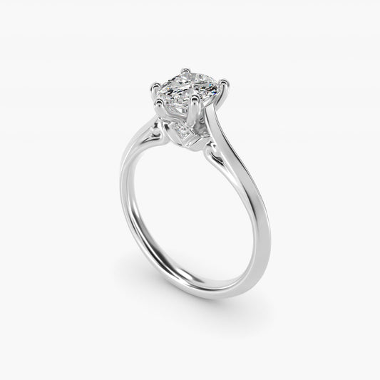 Knife Edge Lotus Bridge Solitaire Plus Diamond Engagement Ring in Platinum - Pear Center