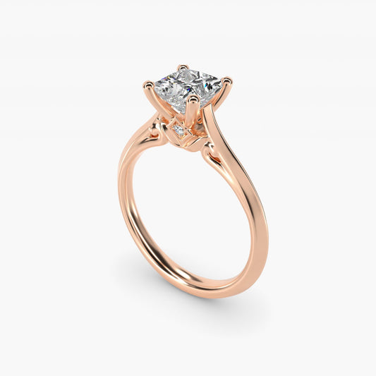 Knife Edge Lotus Bridge Solitaire Plus Diamond Engagement Ring in 18k Rose Gold - Princess Center