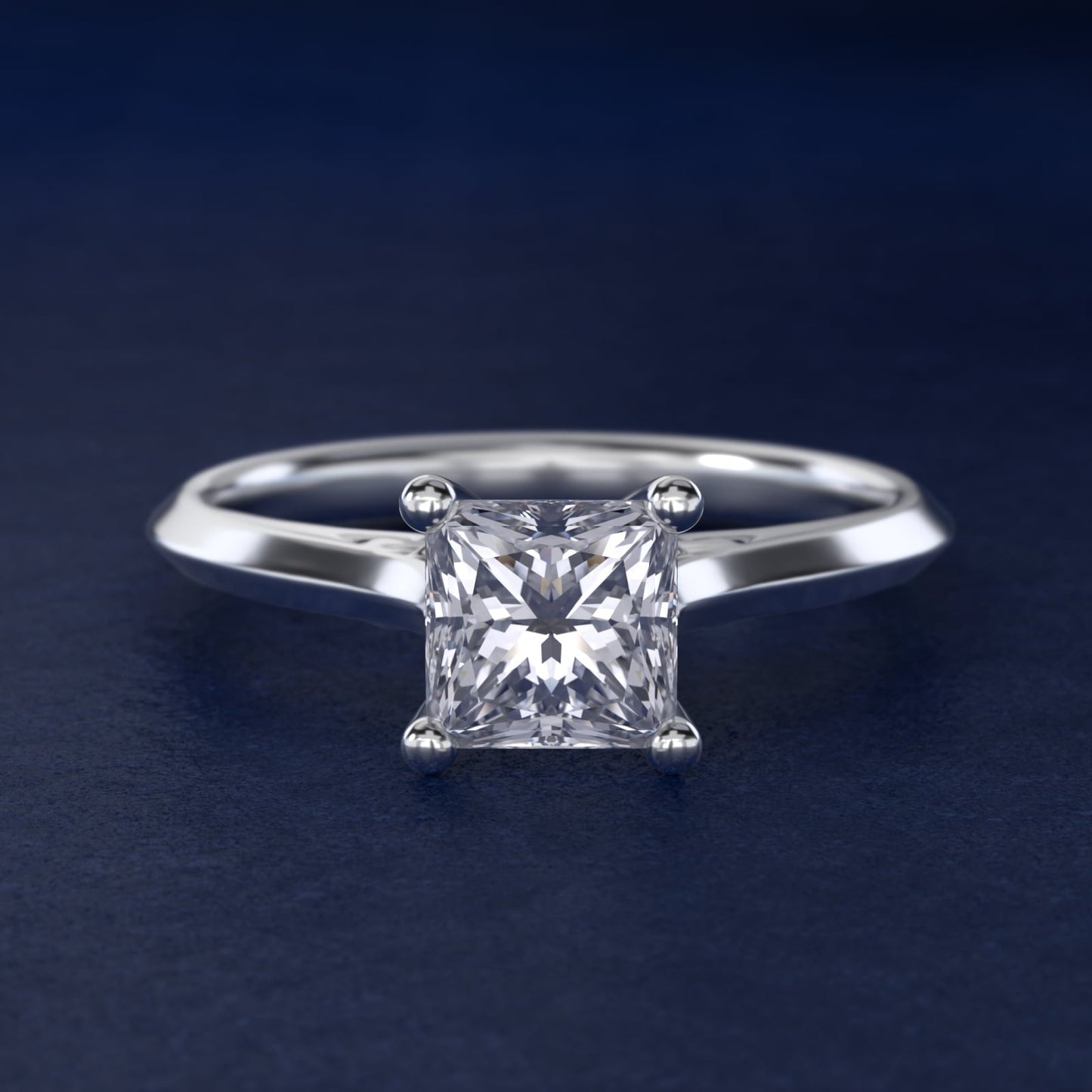 Knife Edge Lotus Bridge Solitaire Plus Diamond Engagement Ring in 18k White Gold - Princess Center