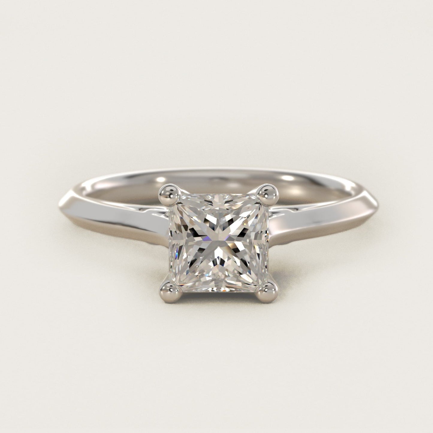 Knife Edge Lotus Bridge Solitaire Plus Diamond Engagement Ring in 18k White Gold - Princess Center