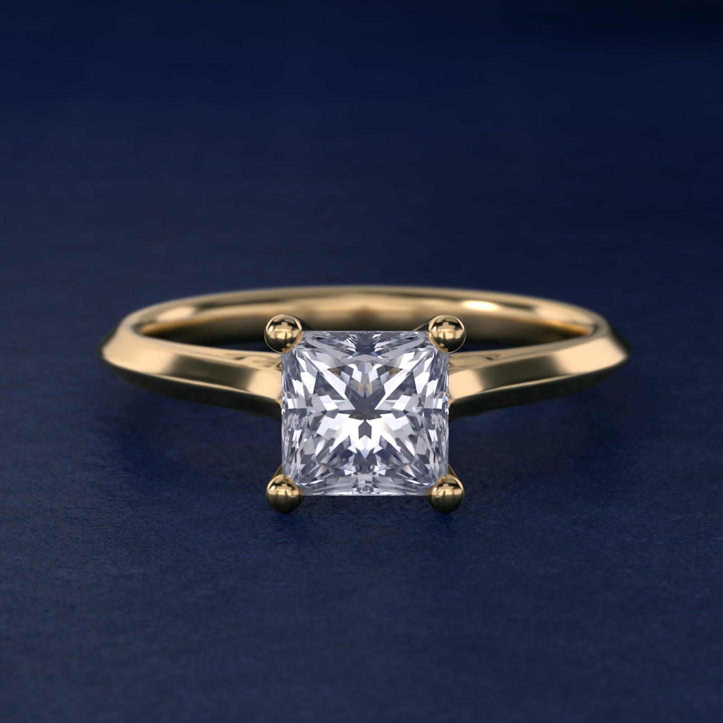 Knife Edge Lotus Bridge Solitaire Plus Diamond Engagement Ring in 14k Yellow Gold - Princess Center