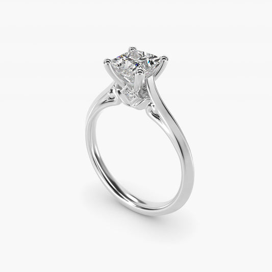 Knife Edge Lotus Bridge Solitaire Plus Diamond Engagement Ring in Platinum - Princess Center