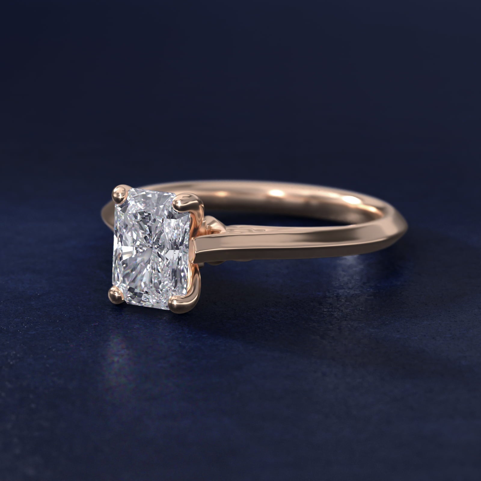 Knife Edge Lotus Bridge Solitaire Plus Diamond Engagement Ring in 18k Rose Gold - Radiant Center