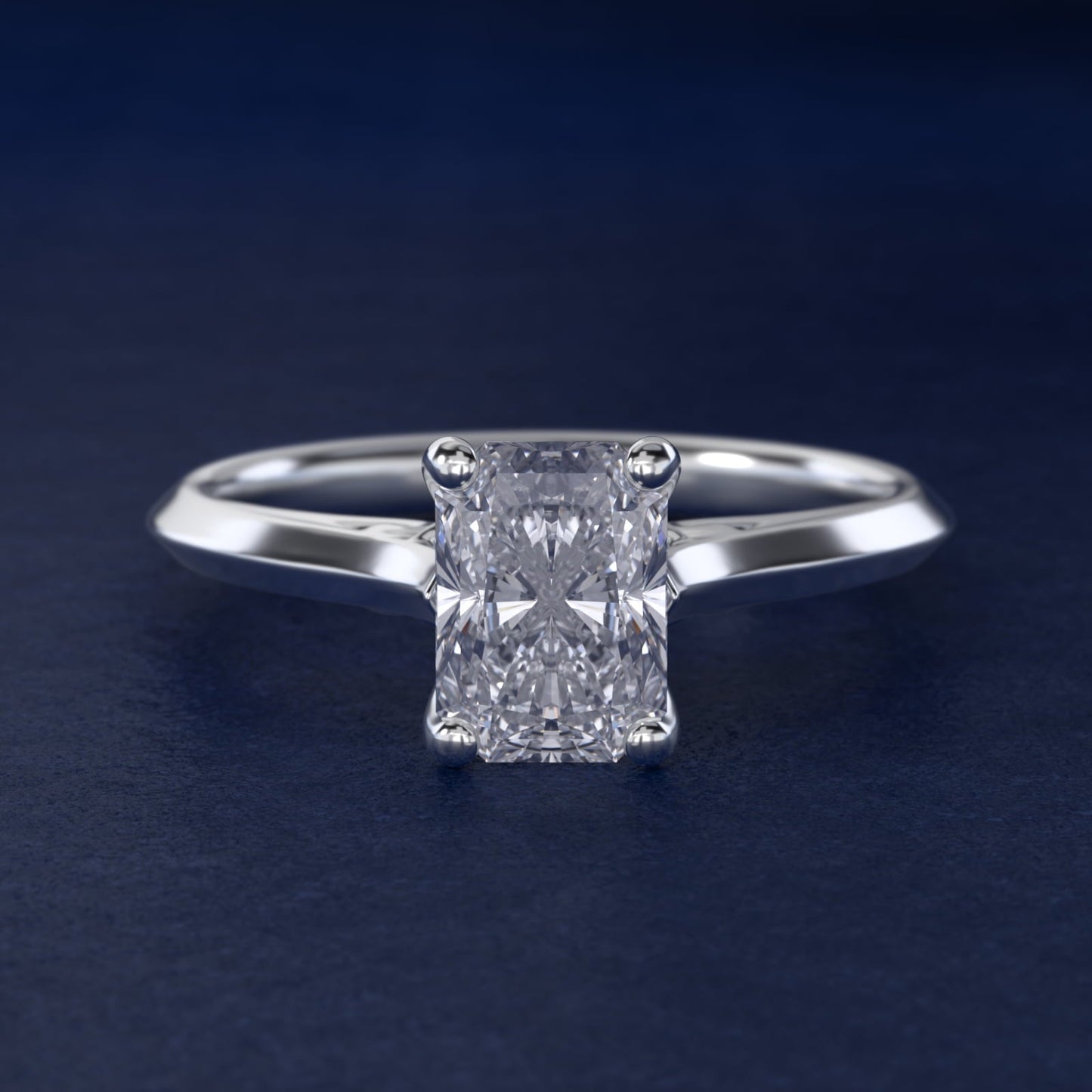 Knife Edge Lotus Bridge Solitaire Plus Diamond Engagement Ring in 18k White Gold - Radiant Center