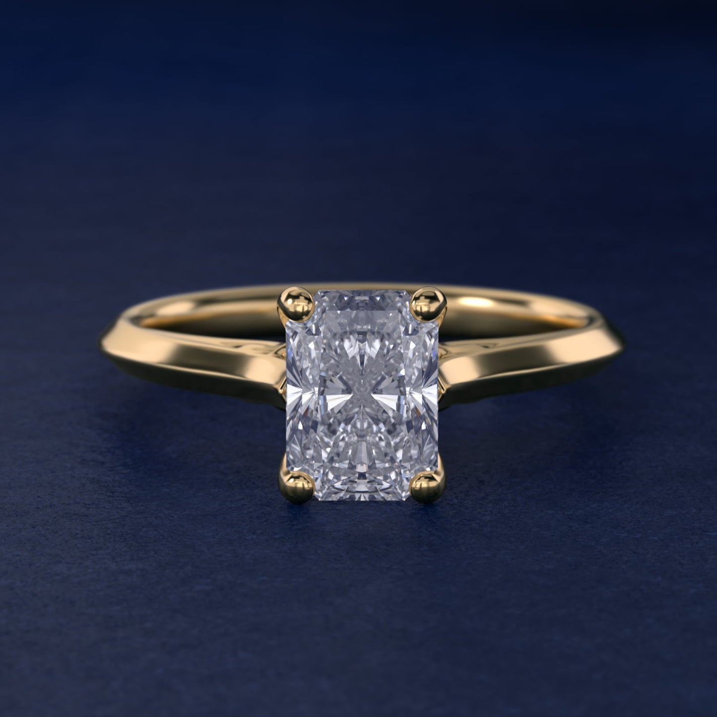 Knife Edge Lotus Bridge Solitaire Plus Diamond Engagement Ring in 14k Yellow Gold - Radiant Center