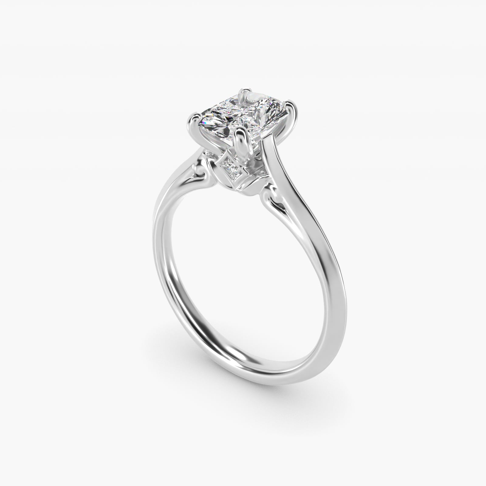 Knife Edge Lotus Bridge Solitaire Plus Diamond Engagement Ring in Platinum - Radiant Center