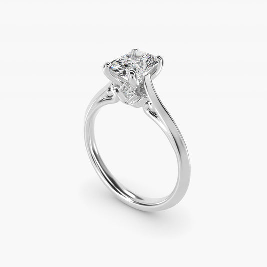 Knife Edge Lotus Bridge Solitaire Plus Diamond Engagement Ring in Platinum - Radiant Center