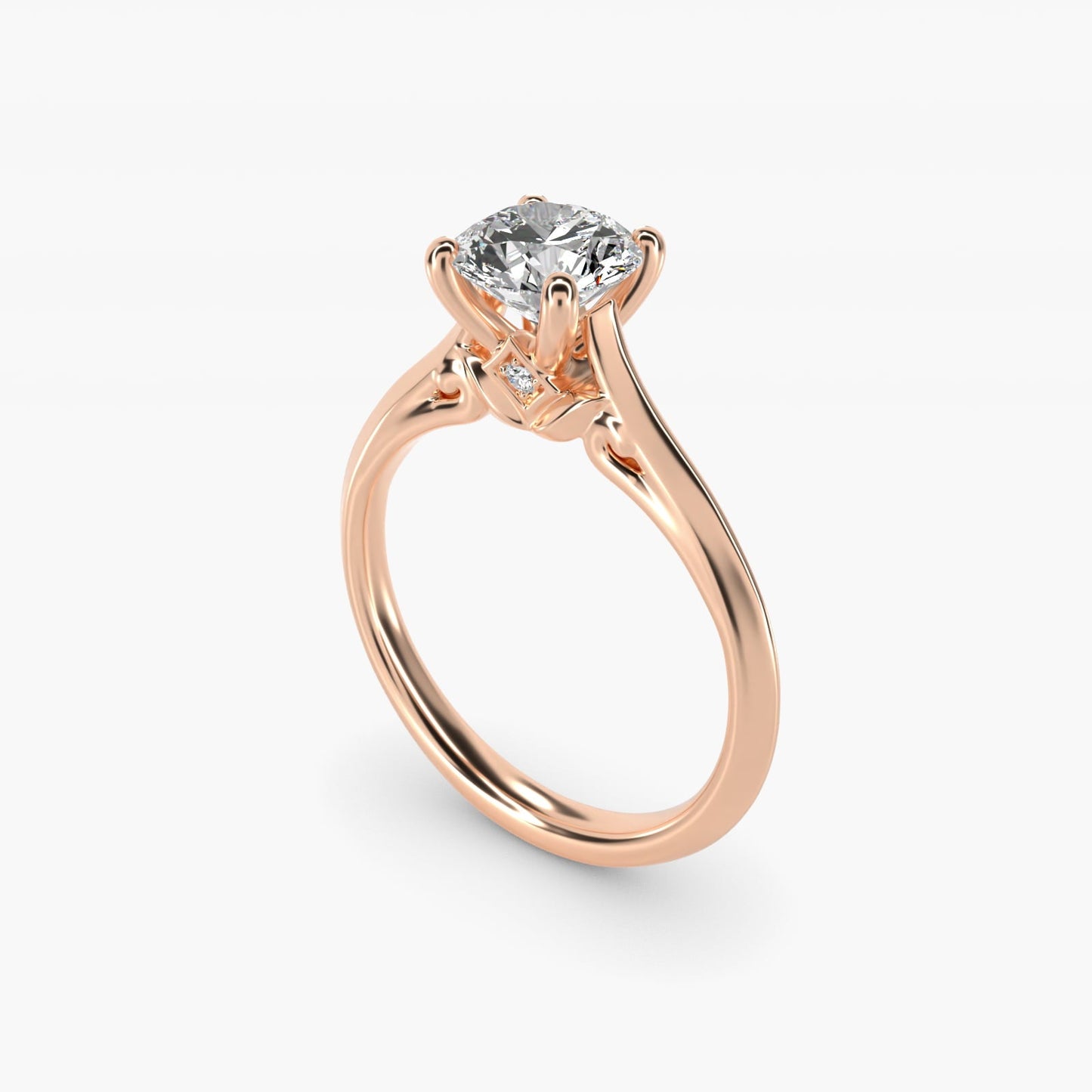 Knife Edge Lotus Bridge Solitaire Plus Diamond Engagement Ring in 18k Rose Gold - Round Center