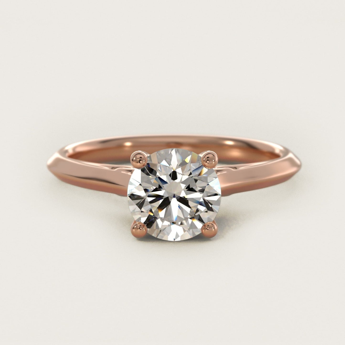 Knife Edge Lotus Bridge Solitaire Plus Diamond Engagement Ring in 18k Rose Gold - Round Center