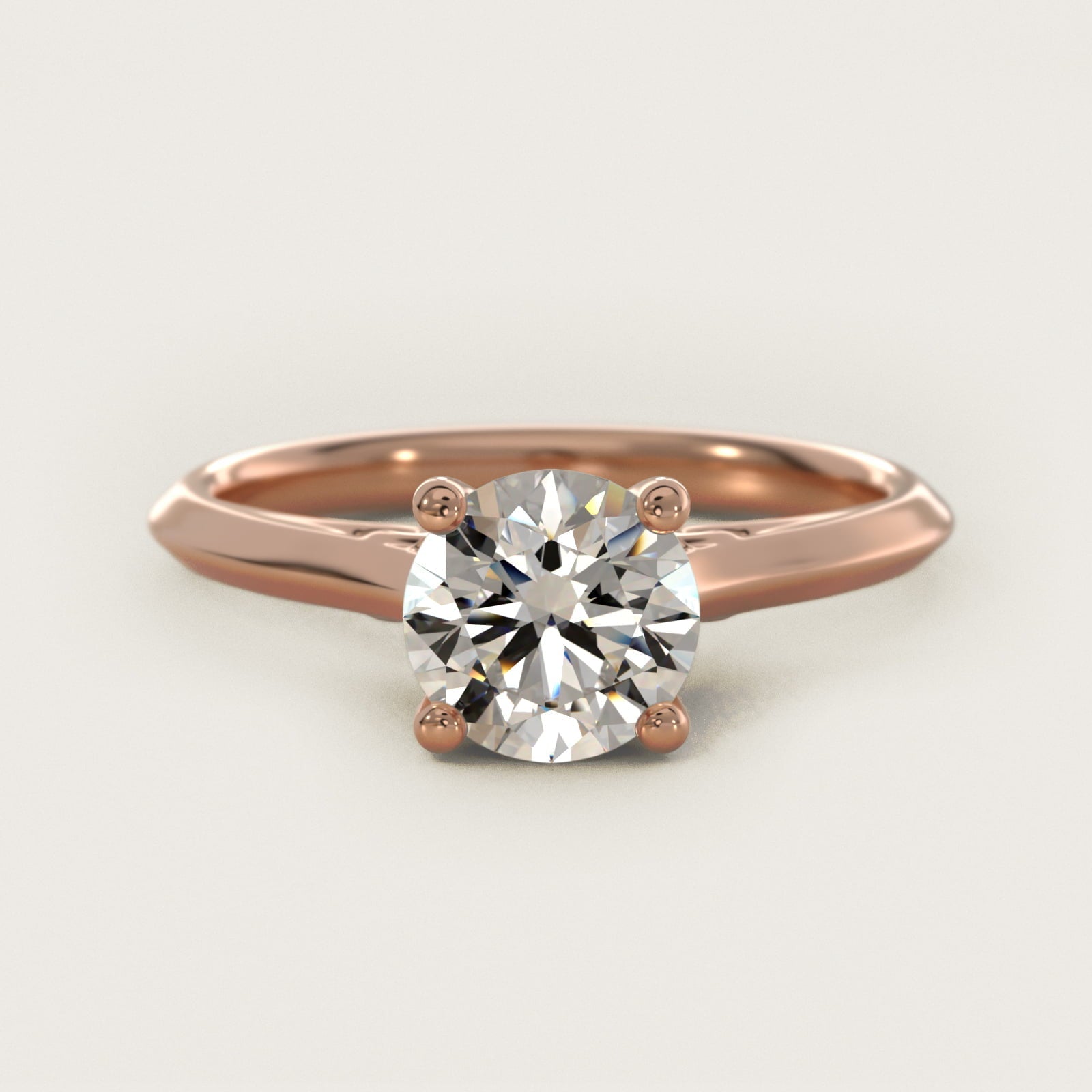 Knife Edge Lotus Bridge Solitaire Plus Diamond Engagement Ring in 18k Rose Gold - Round Center