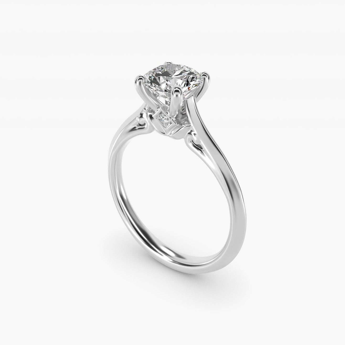 Knife Edge Lotus Bridge Solitaire Plus Diamond Engagement Ring in Platinum - Round Center