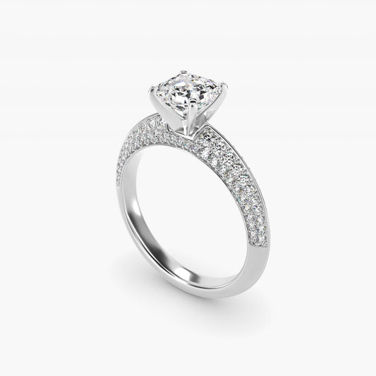 Knife Edge MicropavŽ Diamond Engagement Ring in 18k White Gold (1/3 ct. tw.) - Asscher Center