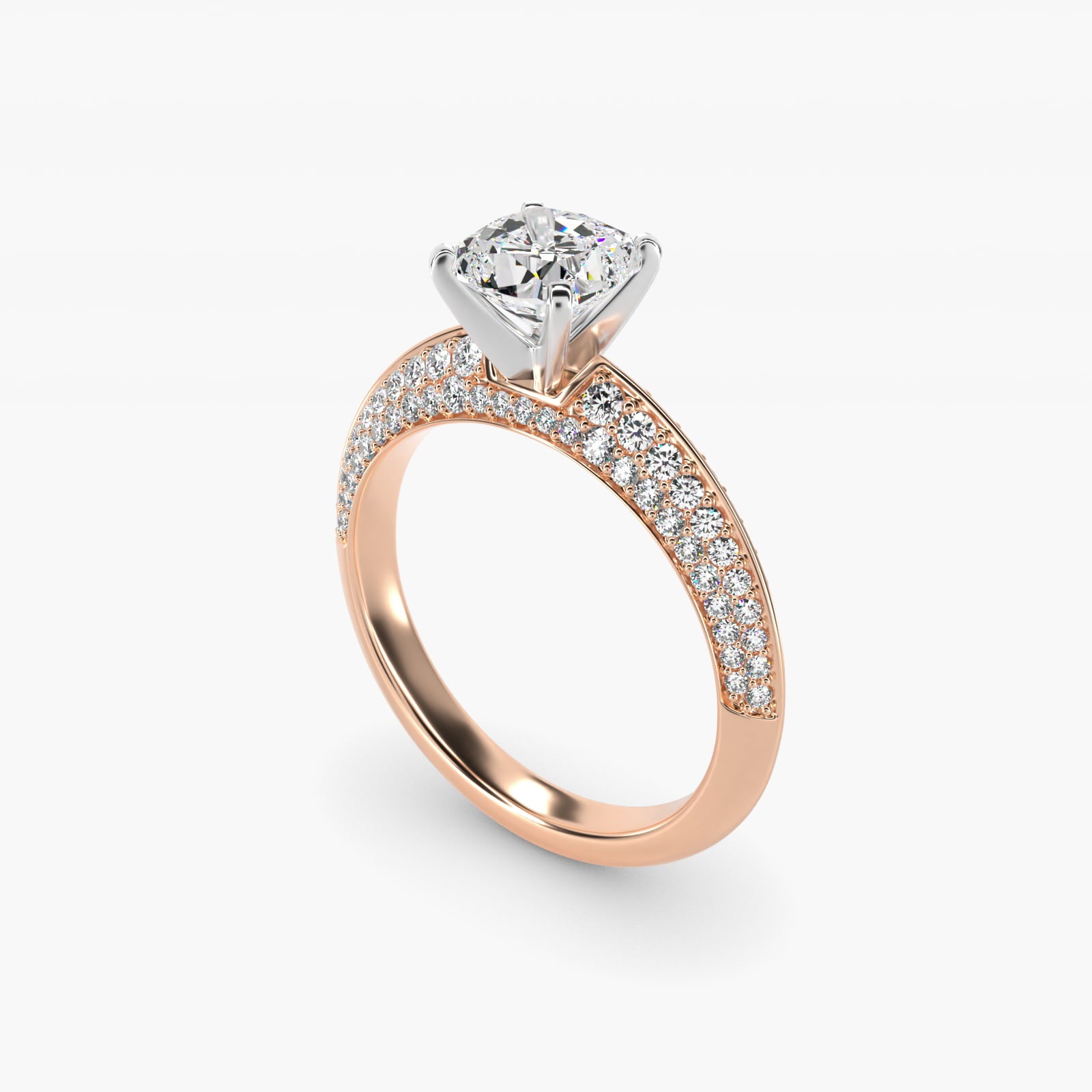Knife Edge MicropavŽ Diamond Engagement Ring in 18k Rose Gold (1/3 ct. tw.) - Cushion Center